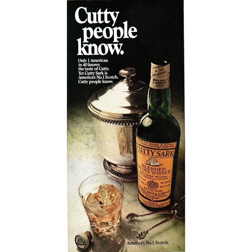 1970 Cutty Sark Scotch Vintage Print Ad Ice Bucket On the Rocks Wall Art Photo